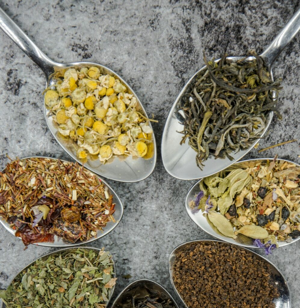 Natural remedies for bloating including herbal teas, fennel seeds, and fresh ginger